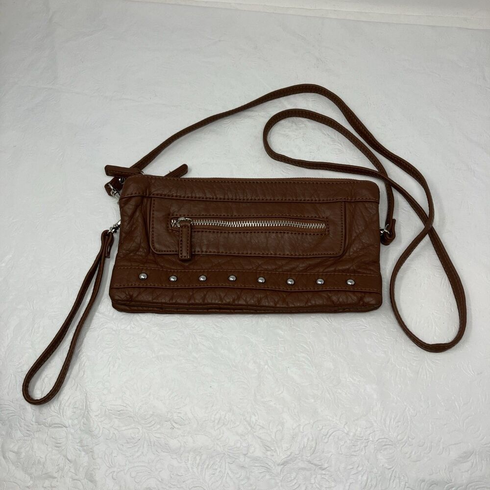 Ampere Creations Brown Crossbody Purse Vegan Faux Leather Studs Western Small